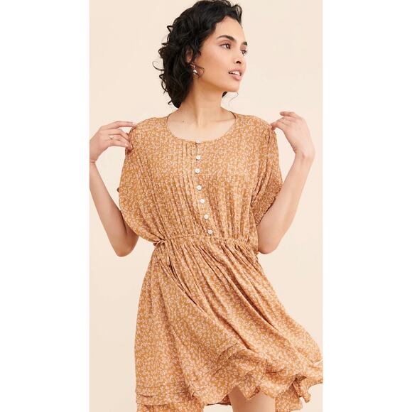 Free People One Fine Day Mini Dress floral ruffled women's dress sz small. Boho - Picture 1 of 7